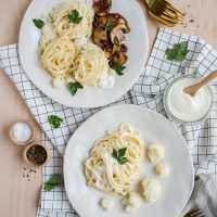 Familien-Rezept für <mark>Blumen­kohl-Pasta</mark> mit Bal­samico-Pilzen