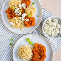 Spaghetti mit <mark>veganer Linsen-Bolognese</mark>